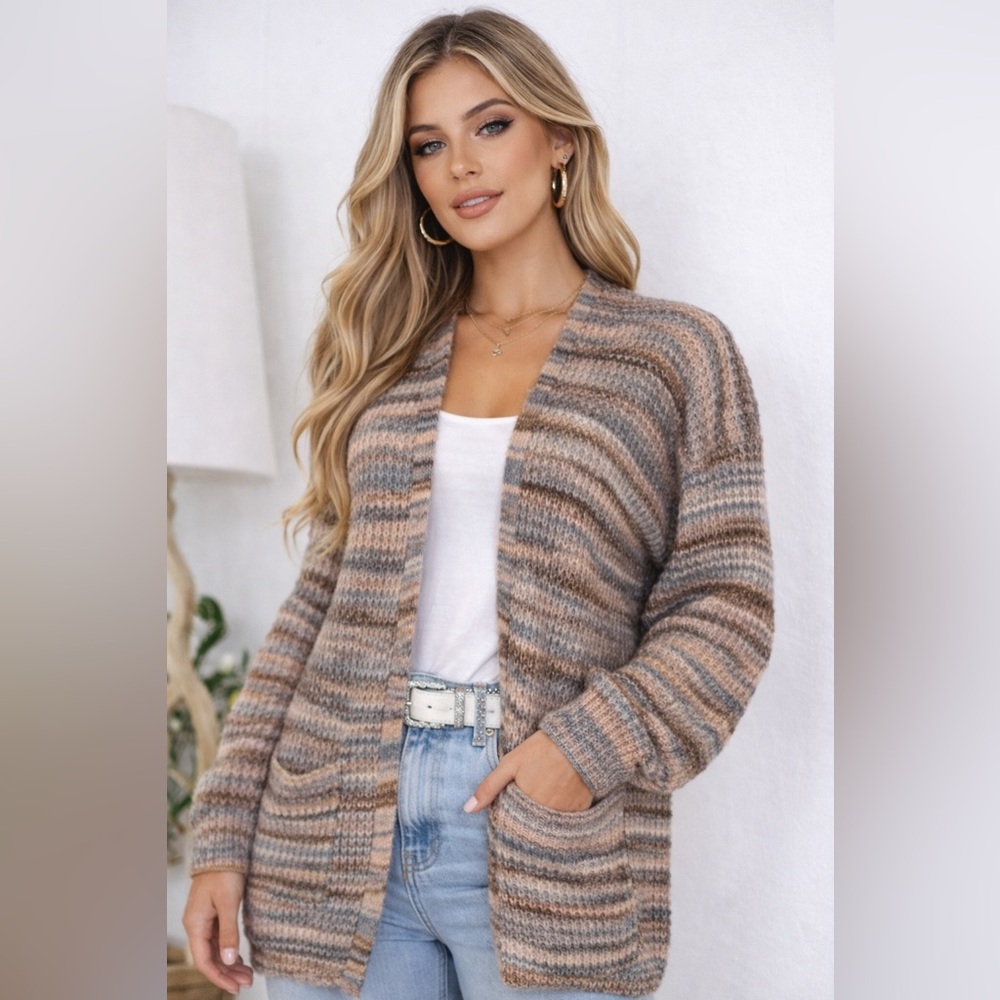 American Eagle Women’s Striped Chunky Knit Open Cardigan